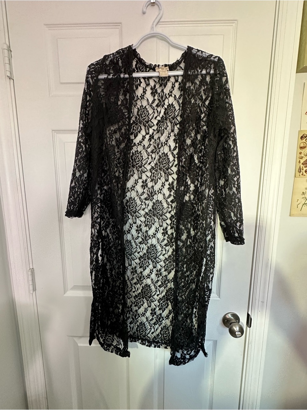 NYC Black Sheer Floral Lace Kimono Robe